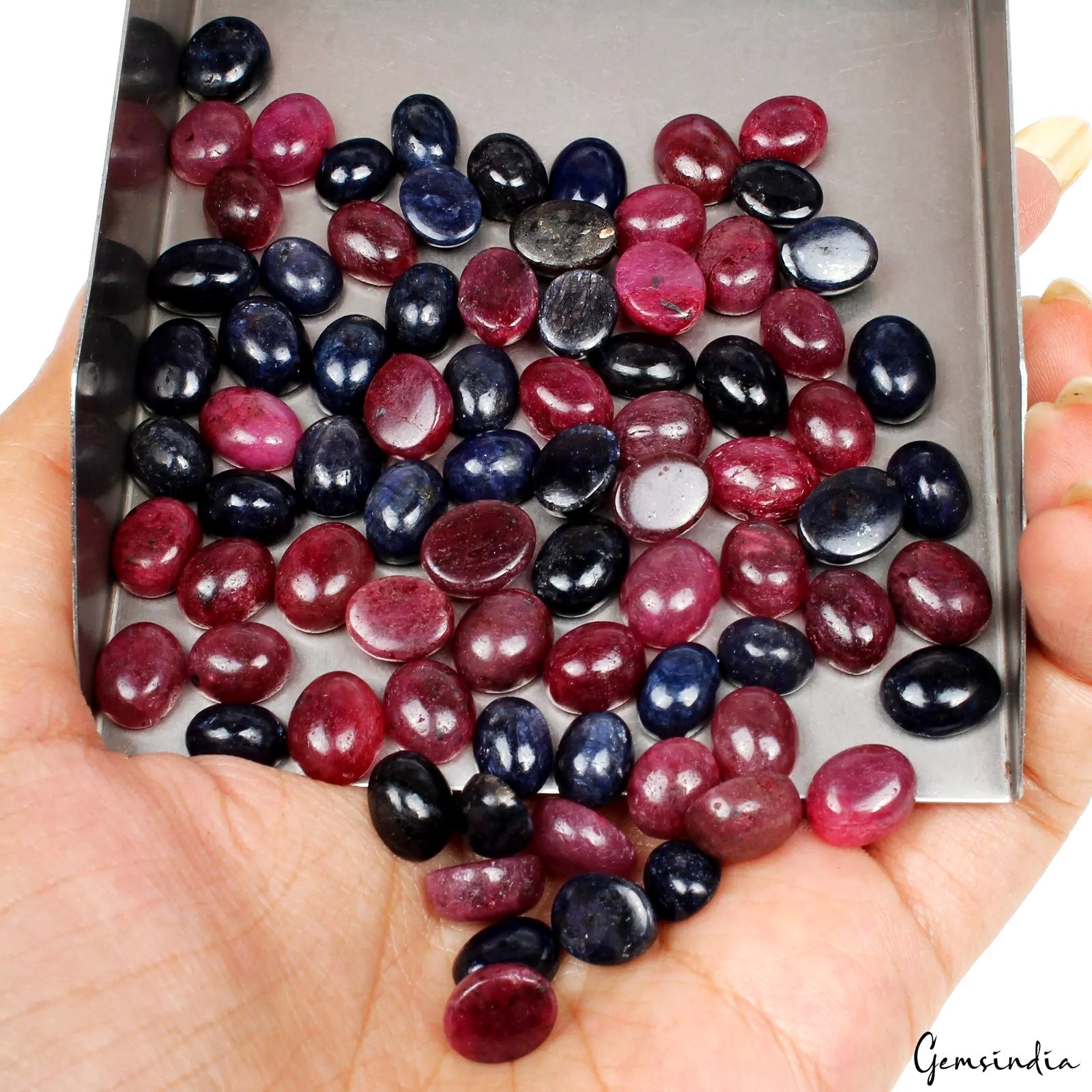 Natural Oval Cabochon Ruby & Sapphire Loose Gemstones Lot 400 Ct 9-12mm 80 Pcs