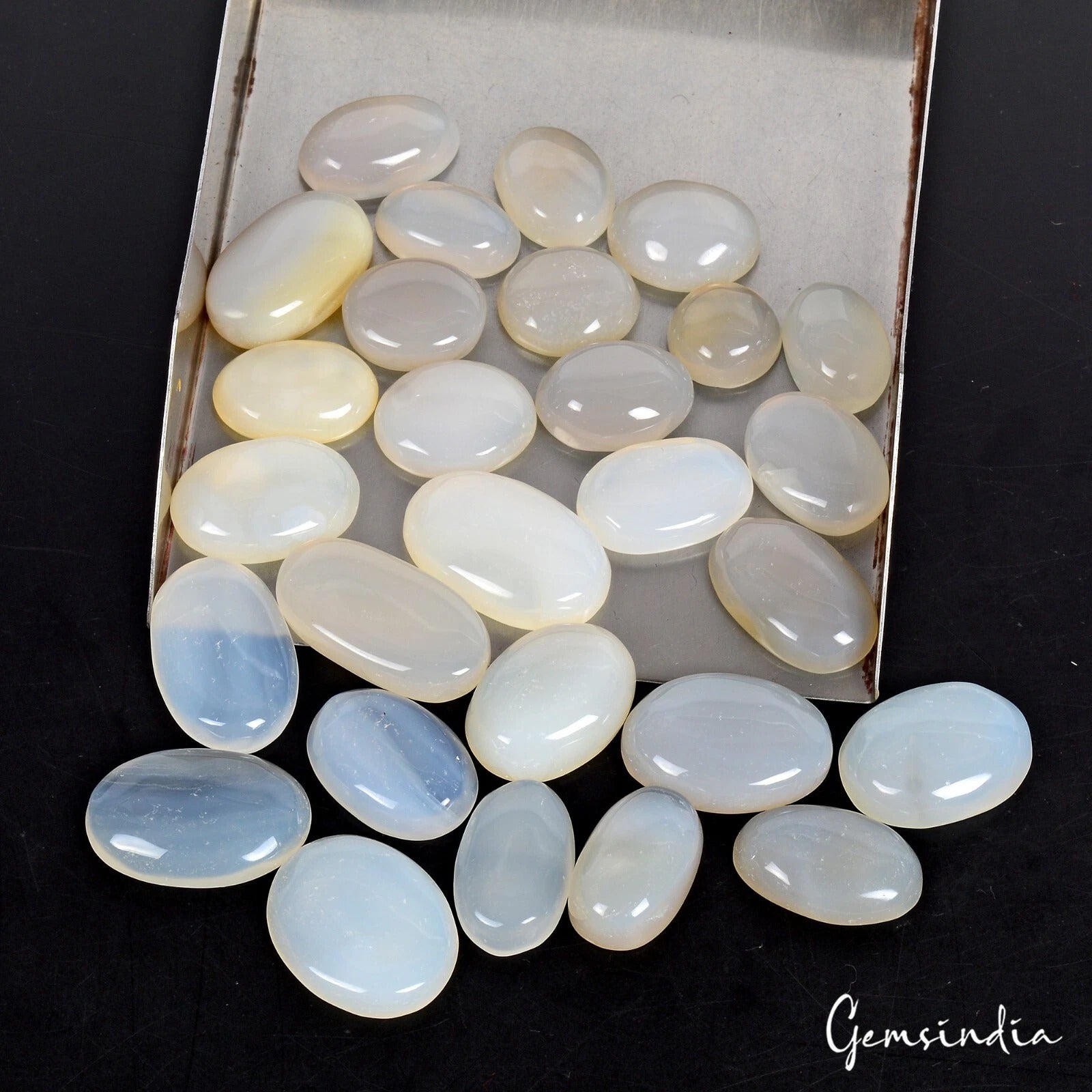 500 Cts/28 Pcs Natural Untreated White Onyx Oval Cab Loose Gems Lot For Jewelry