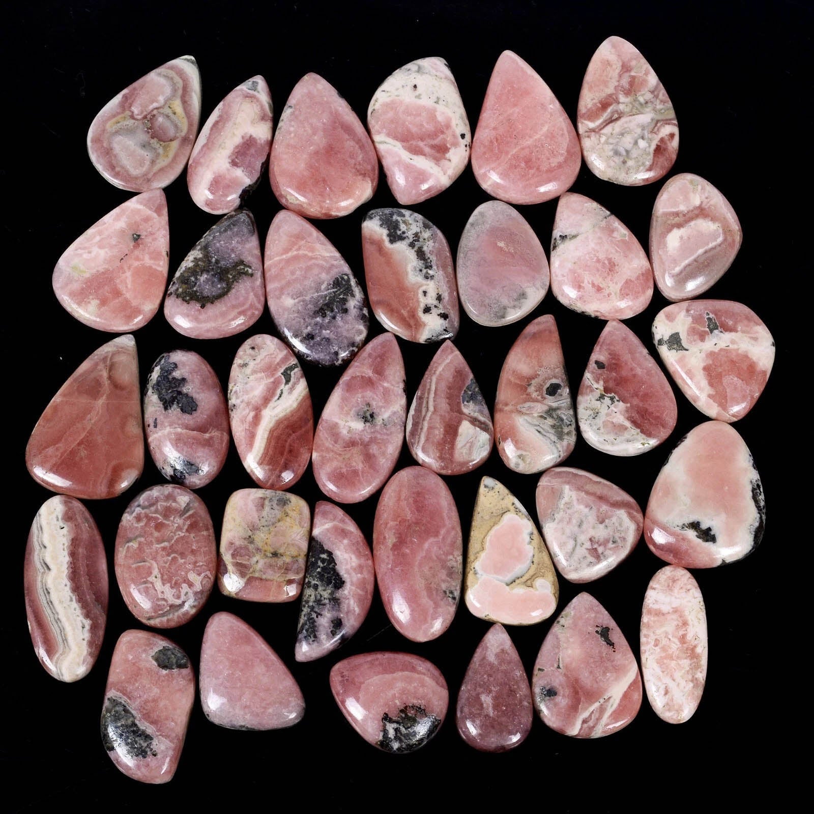 1000 Cts/35 Pcs Natural Untreated Bi-Color Rhodochrosite Mix Cab Loose Gems Lot