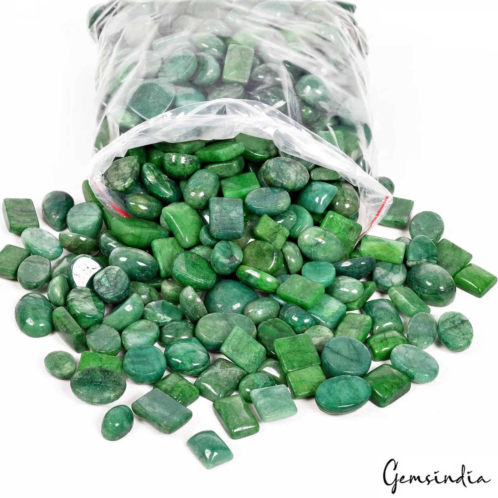 Certified 1 Kg Natural Green Emerald Mix Cabochon Loose 10-21mm Gemstones~370 Pc