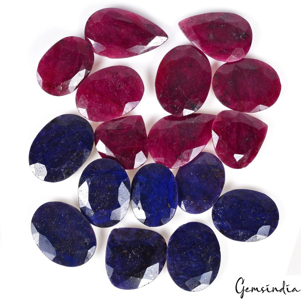 800 Cts/17 Pcs Natural Red Ruby & Blue Sapphire Mixed Cut Loose Gems For Jewelry