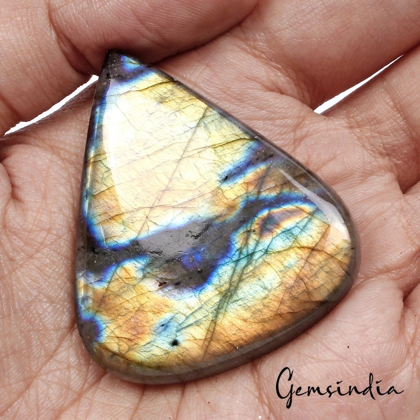 Certified 127.20 Ct Natural Untreated Peach Blue Shine Labradorite Pear Gemstone