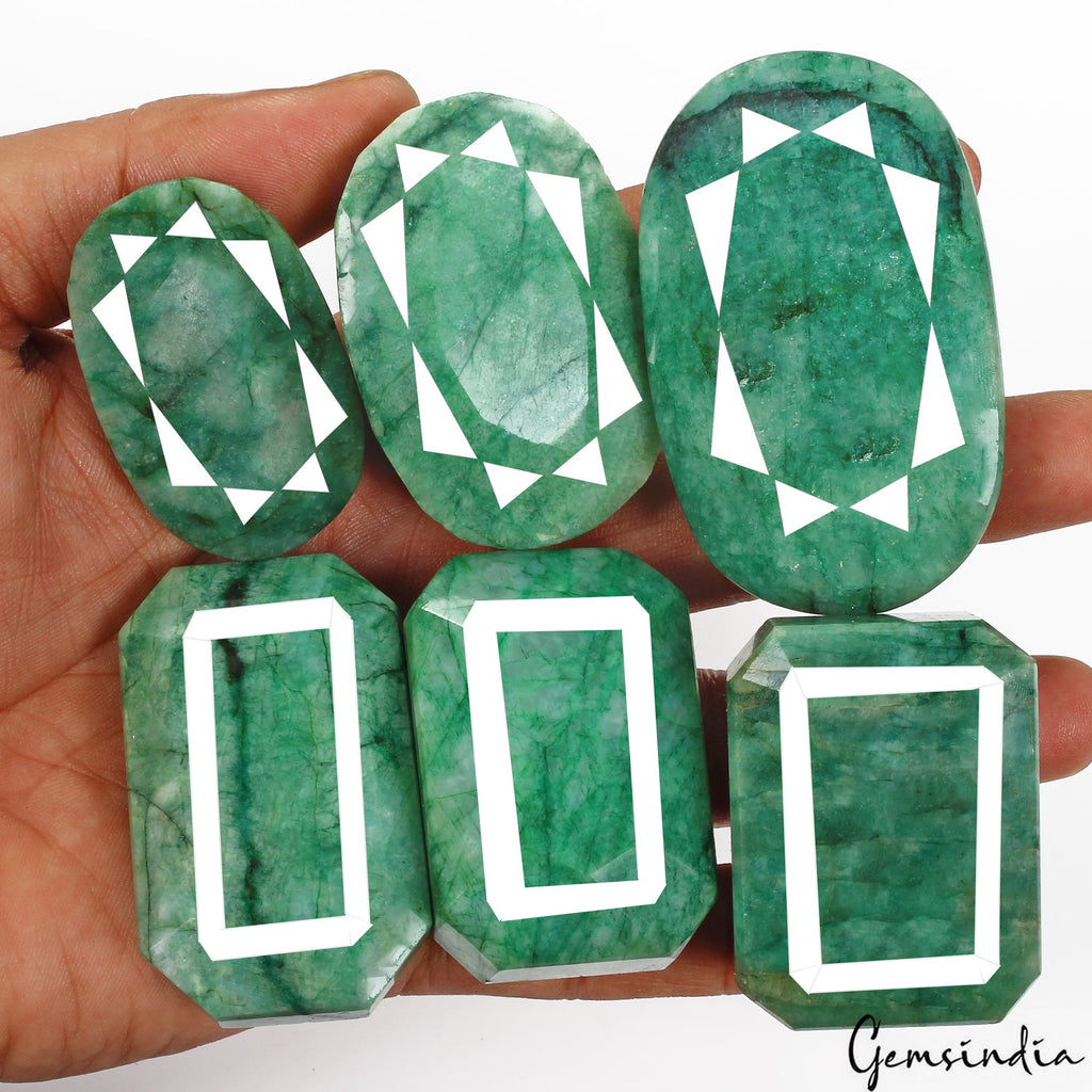 200 Cts/6 Pcs Natural Brazilian Green Emerald Mix Cut Loose Wholesale Gems Lot