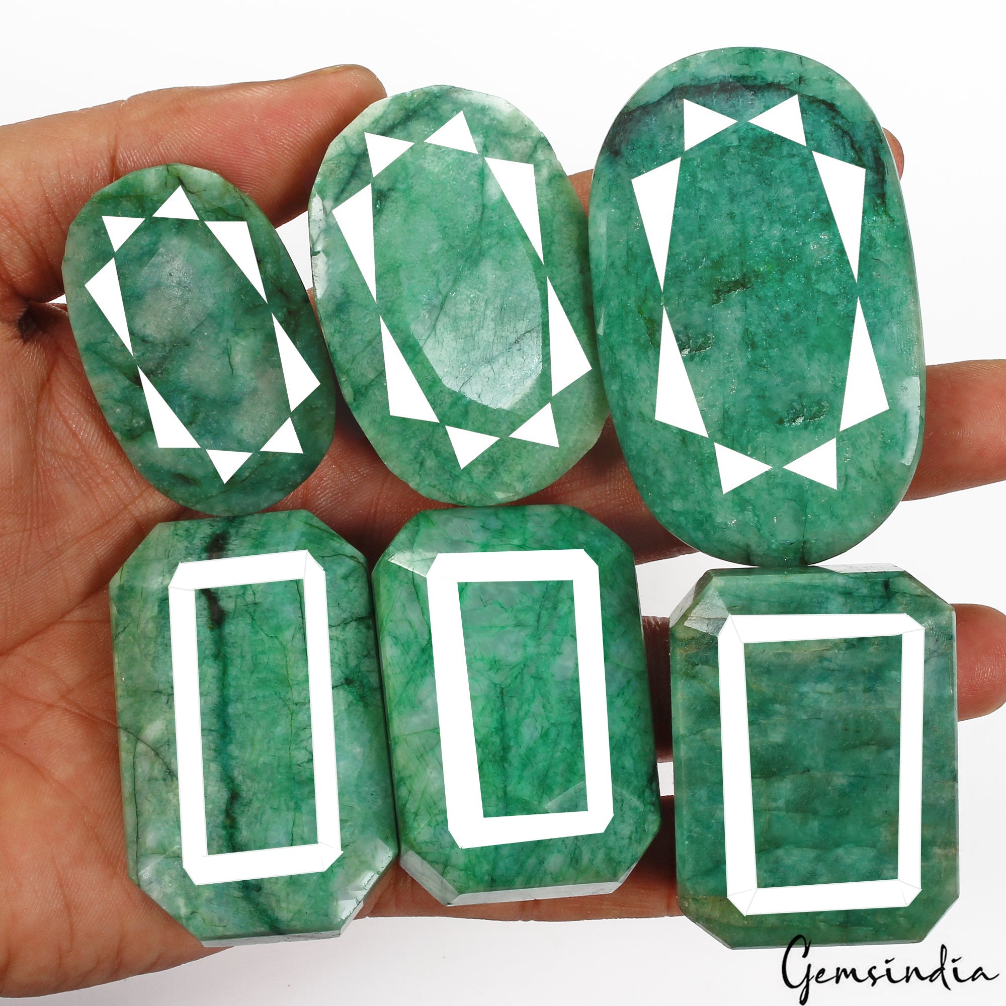 200 Cts/6 Pcs Natural Brazilian Green Emerald Mix Cut Loose Wholesale Gems Lot