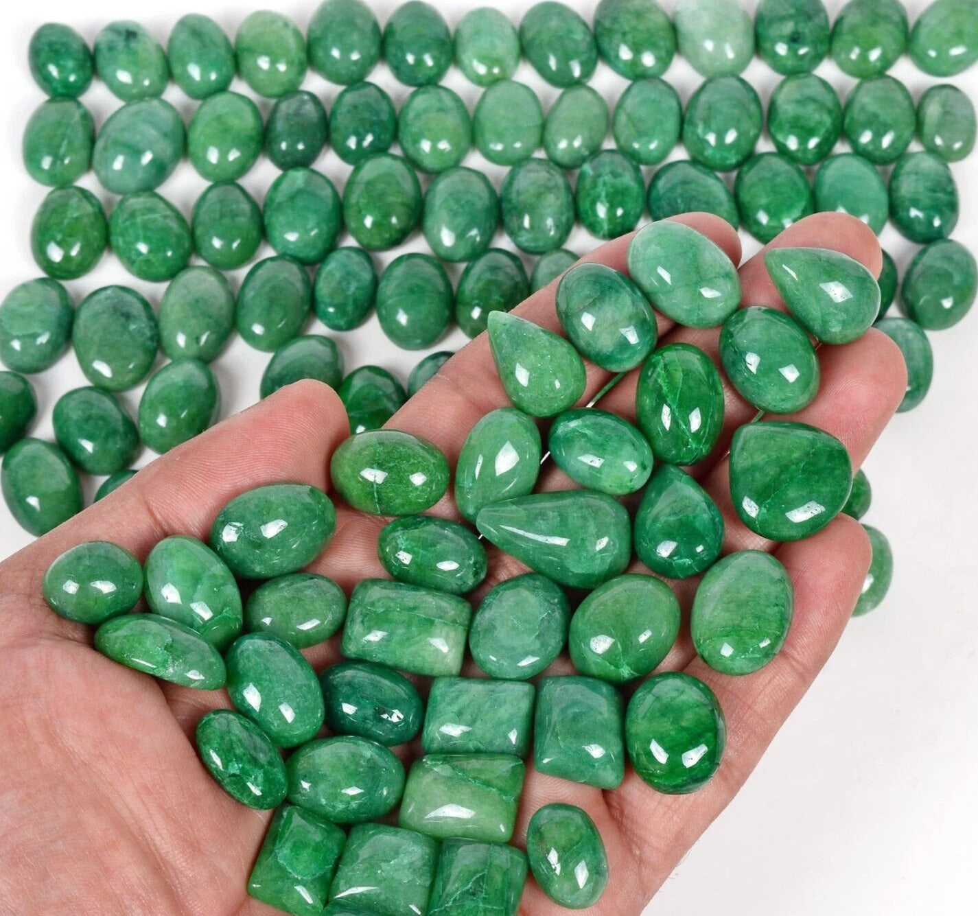 Emerald Lot, Cabochon, Color Enhanced, Green — 105 Pieces, 12mm, 1500 Ct, Brazil