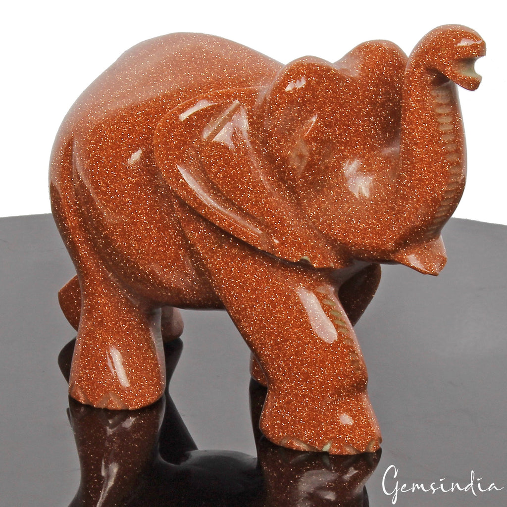 1020Ct Natural Brown Sunstone Trunk up Elephant Hand Crafted/Home Decor Gemstone