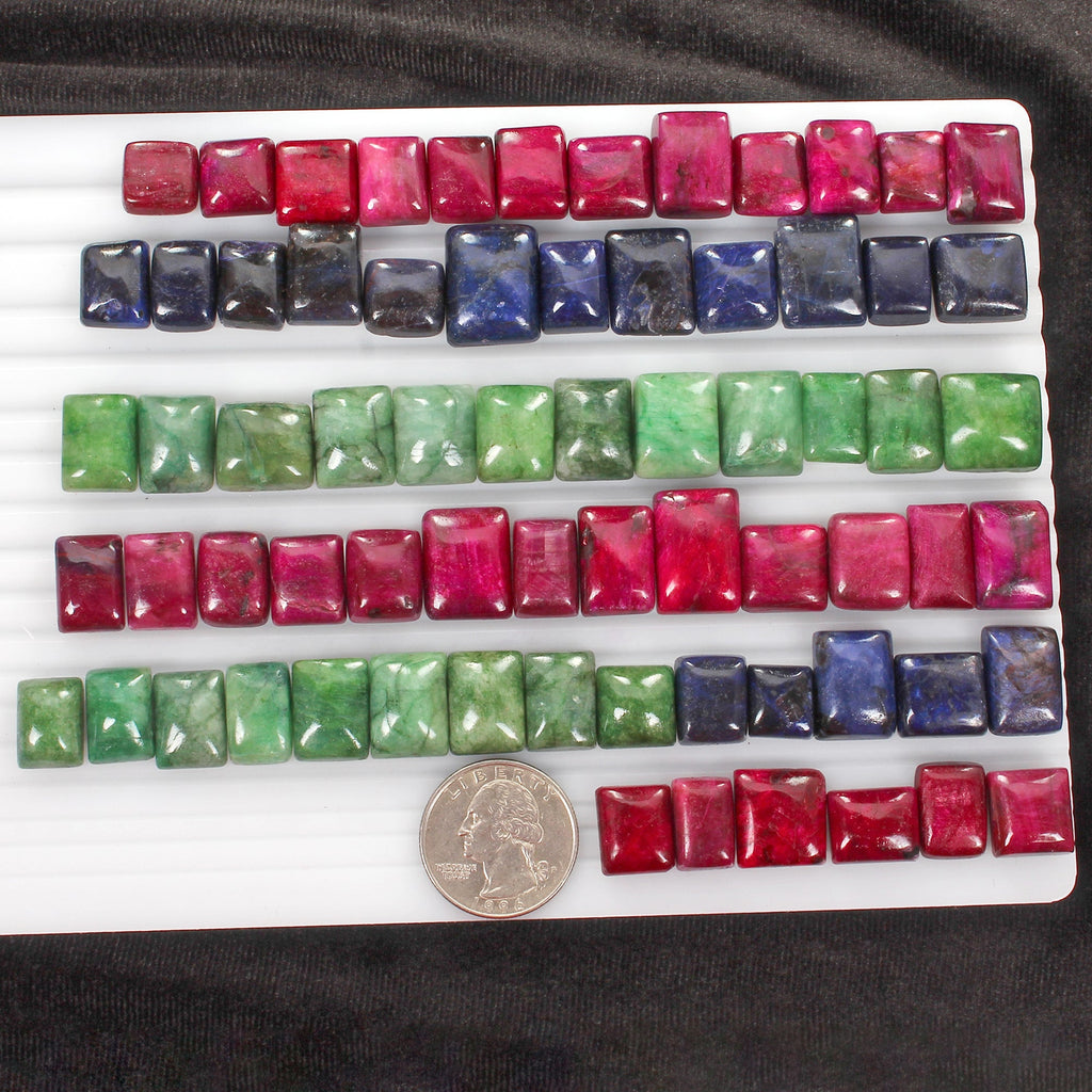 1060 Ct/12-19mm Natural Ruby Emerald Sapphire Rectangular Cabochon Gemstones Lot