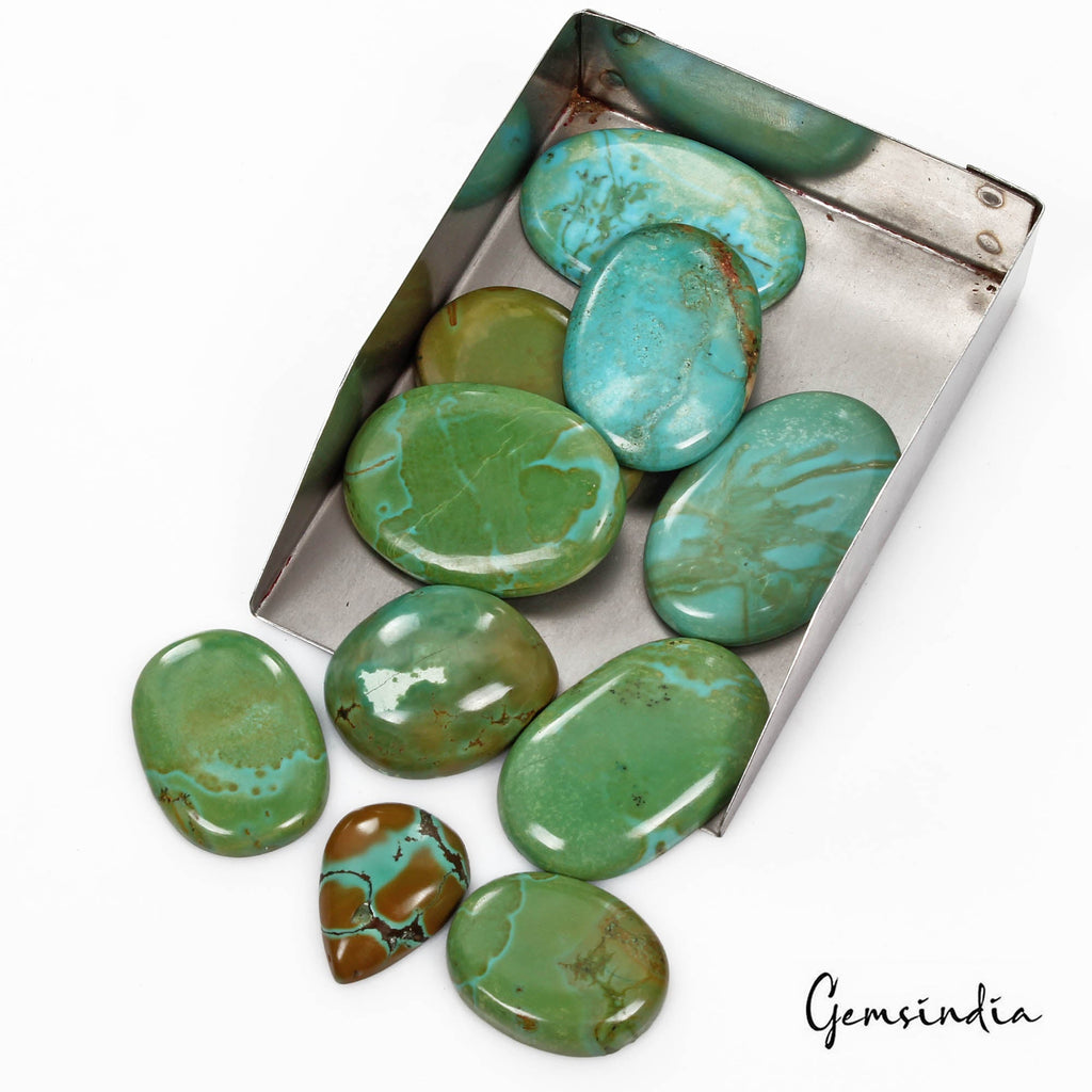 500 Cts/10 Pcs Natural Green Blue Turquoise Oval Cab Loose Rare Gems For Pendant