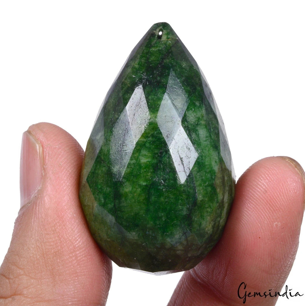 Certified 197Ct Natural Green Emerald Pear Drop Checker Cut Drill Bead Briolette