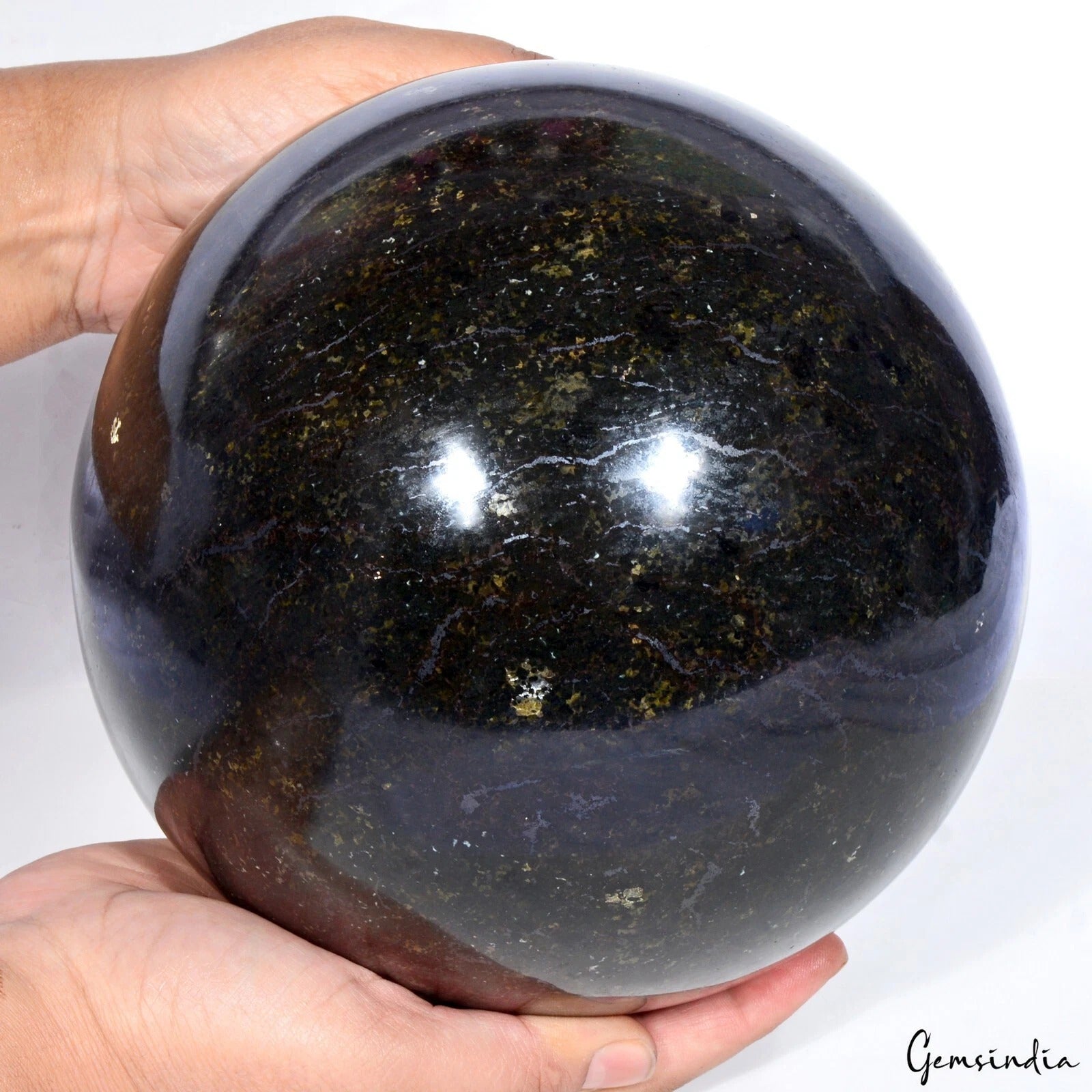 9.8 kg Natural Black Obsidian W/Gold Shine Gemstone Sphere Healing Crystal Ball