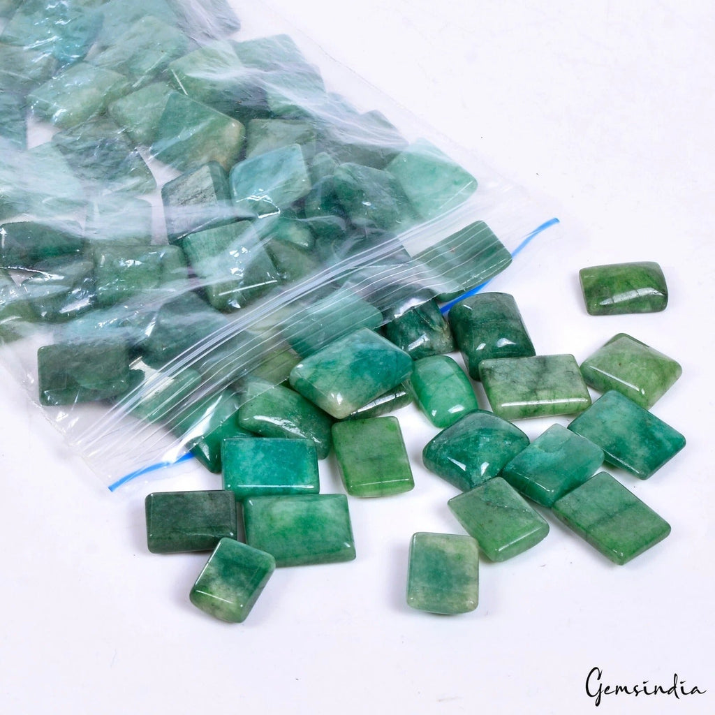75 Pcs Natural Green Emerald Rectangular Cabochon Loose 10-20mm Gemstones~900 Ct