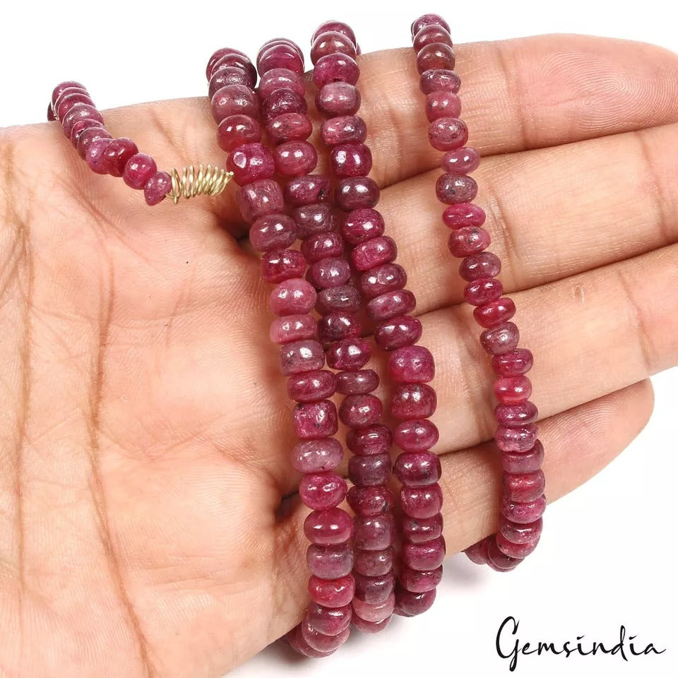 200 Pcs Natural Red Ruby Round Cabochon Drilled Loose Beads 4mm-7mm/31" Strand