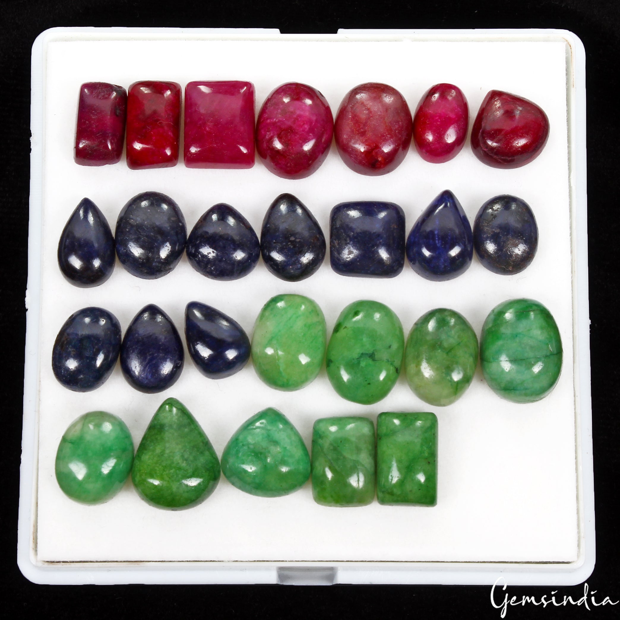 280Ct/26 Pc Natural Ruby Emerald Sapphire Mix Cabochon Loose Ring Size Gemstones