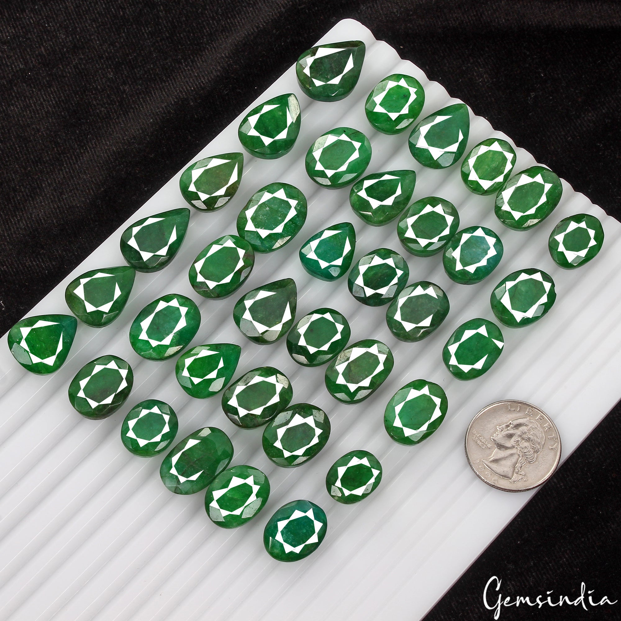 Emerald Lot, Loose Gemstone, Oval & Pear Cut, Color Enhanced — 36 Pieces, 14mm to 22mm, 560 Ct, Brazil