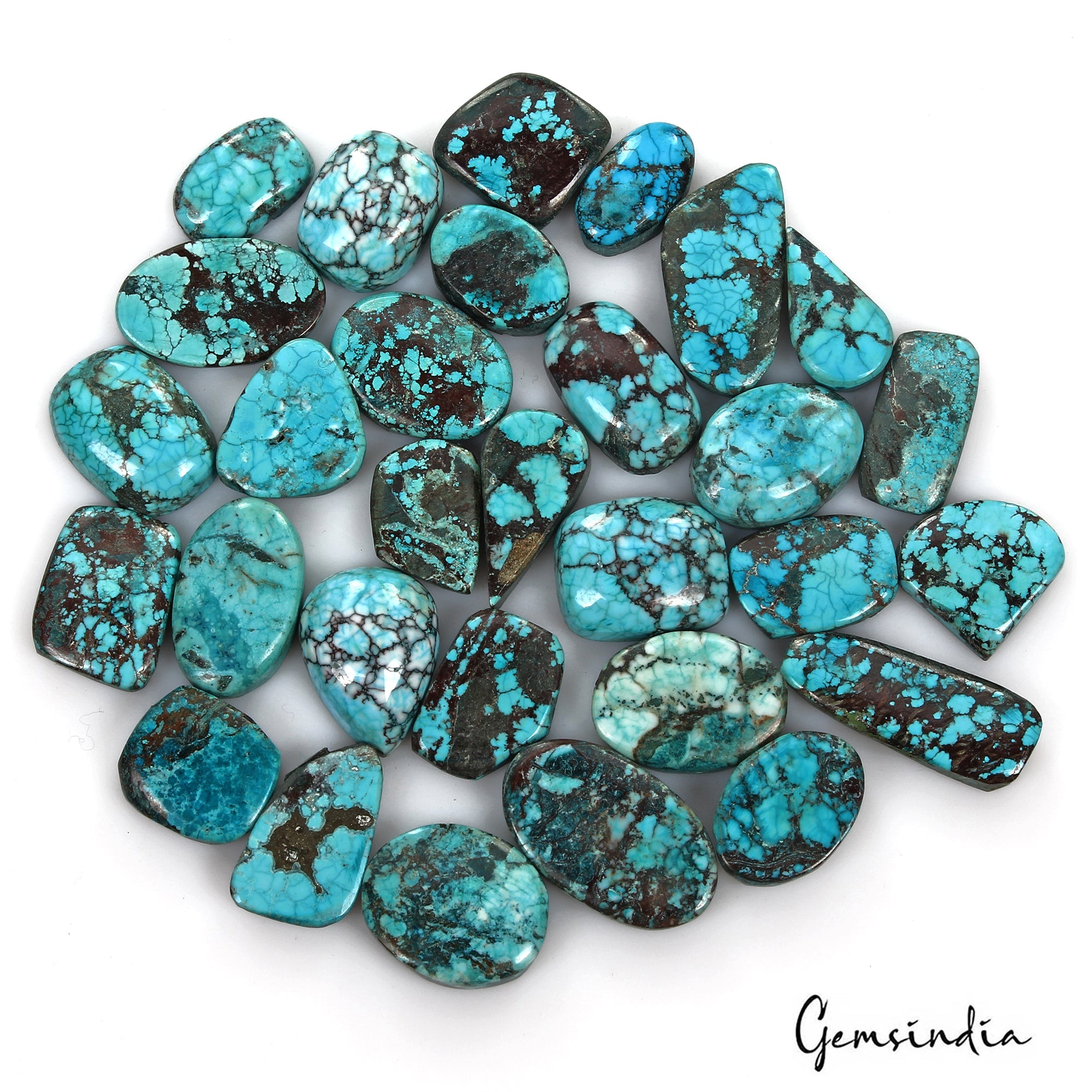 520 Ct Natural Spiderweb Blue Turquoise Oval Cabochon Loose Gemstone Lot 30 Pcs