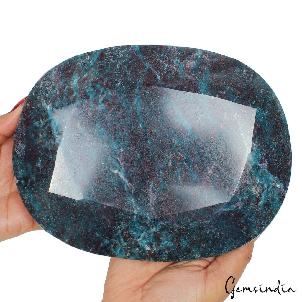 Rare 3.7Kg Large Natural Blue Kyanite with Ruby Faceted Gemstone Slab Specimen