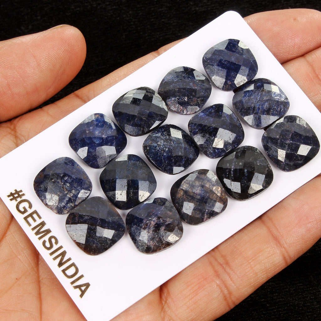 14 Pcs Natural Blue Sapphire Cushion Checker Cut Loose Calibrated 14mm Gemstones