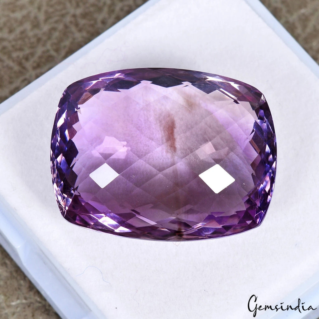 Amethyst Loose Gemstone, Cushion Checker Cut, Untreated — 25 x 19 x 12mm, 43.20 Ct, Brazil