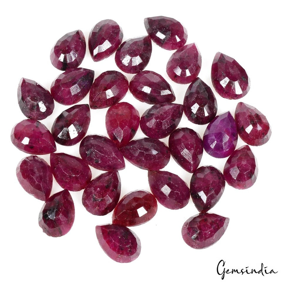 Certified 151.30Ct Natural Red Ruby Pear Faceted Loose Wholesale Gemstones 32 Pc
