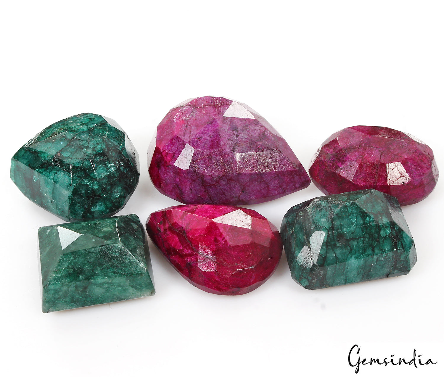 620 Ct Natural Green Emerald & Red Ruby Mix Cut Loose Huge Gemstones 25-40mm Lot