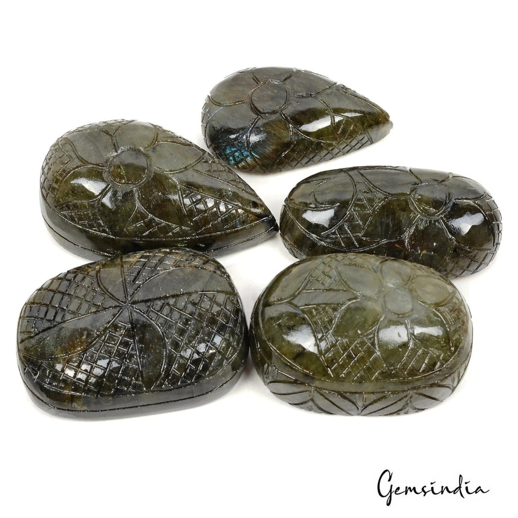 Natural Untreated Labradorite Mix Cut Carving Earth Mined Gems Lot 5 Pc/1570 Cts