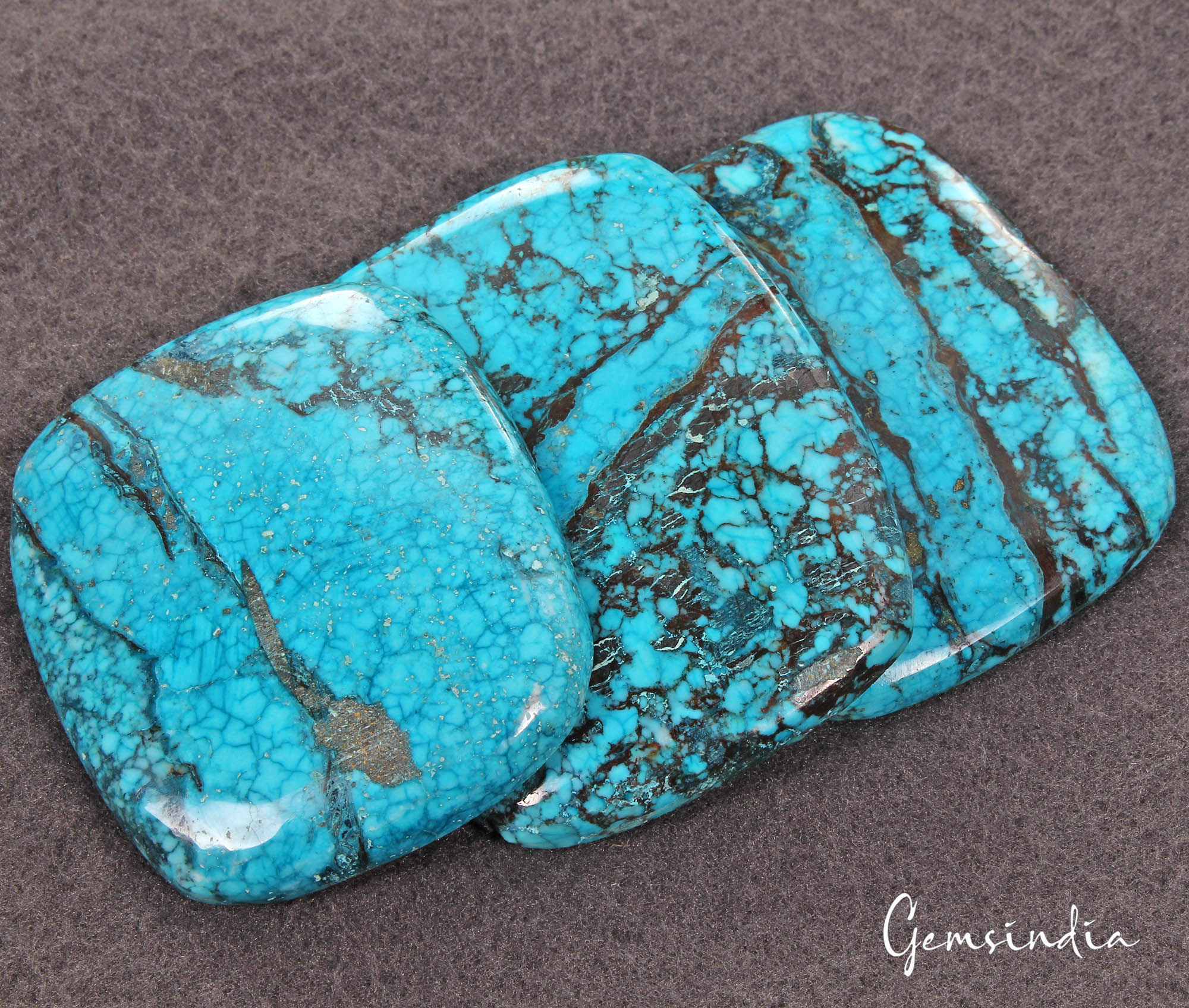 600 Cts/3 Pcs Natural Blue Spider Web Arizona USA Turquoise Cushion Cab Gems Lot