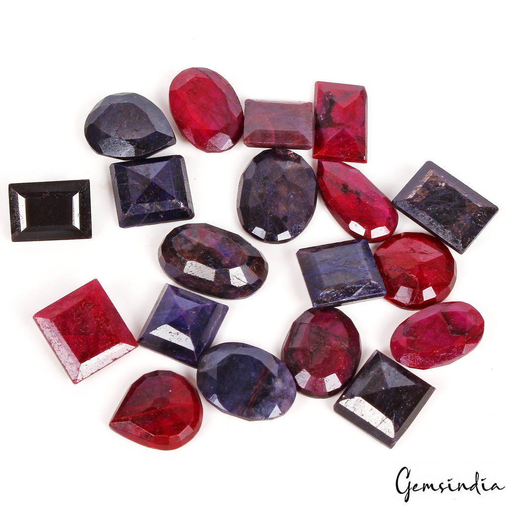 400 Ct/19 Pcs Natural Ruby Sapphire Mix Cut Pendant Size Loose Jewelry Gemstones