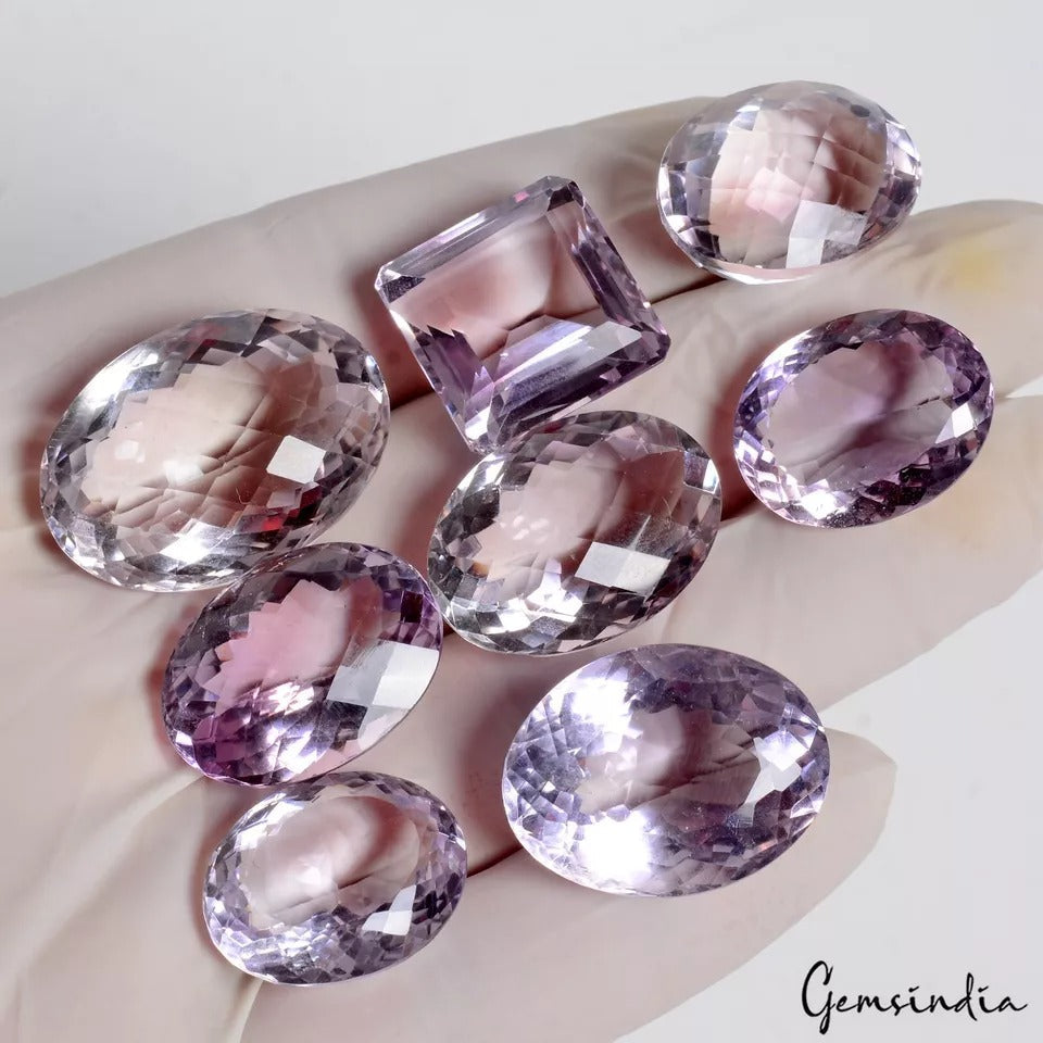 Certified 247.10 Ct/8 Pcs Natural Bolivian Lavender Amethyst Mix Cut Loose Gems