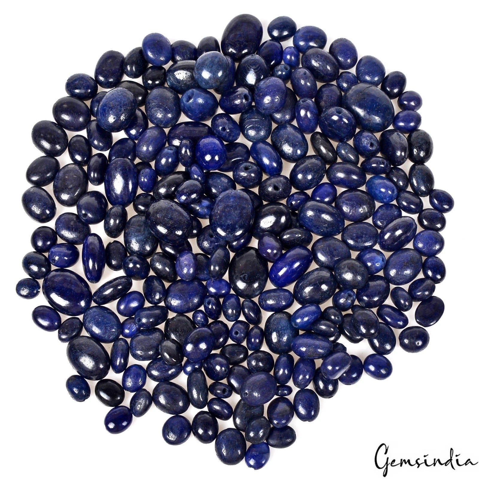 750 Ct/210 Pcs Natural Blue Sapphire Oval Cab Drill Beads Loose Gems For Jewelry