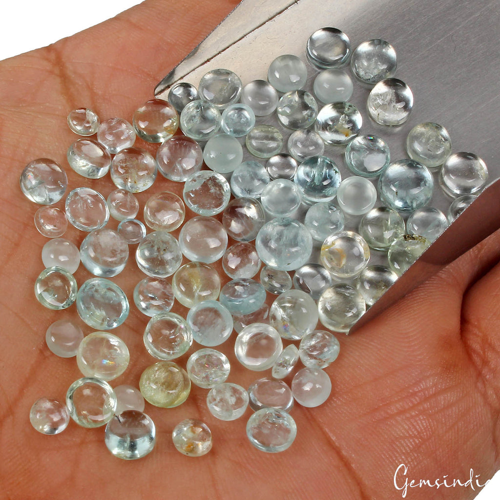Aquamarine Lot, Cabochon, Untreated, Blue — 82 Pieces, 3mm to 7mm, 56.70 Ct, Brazil