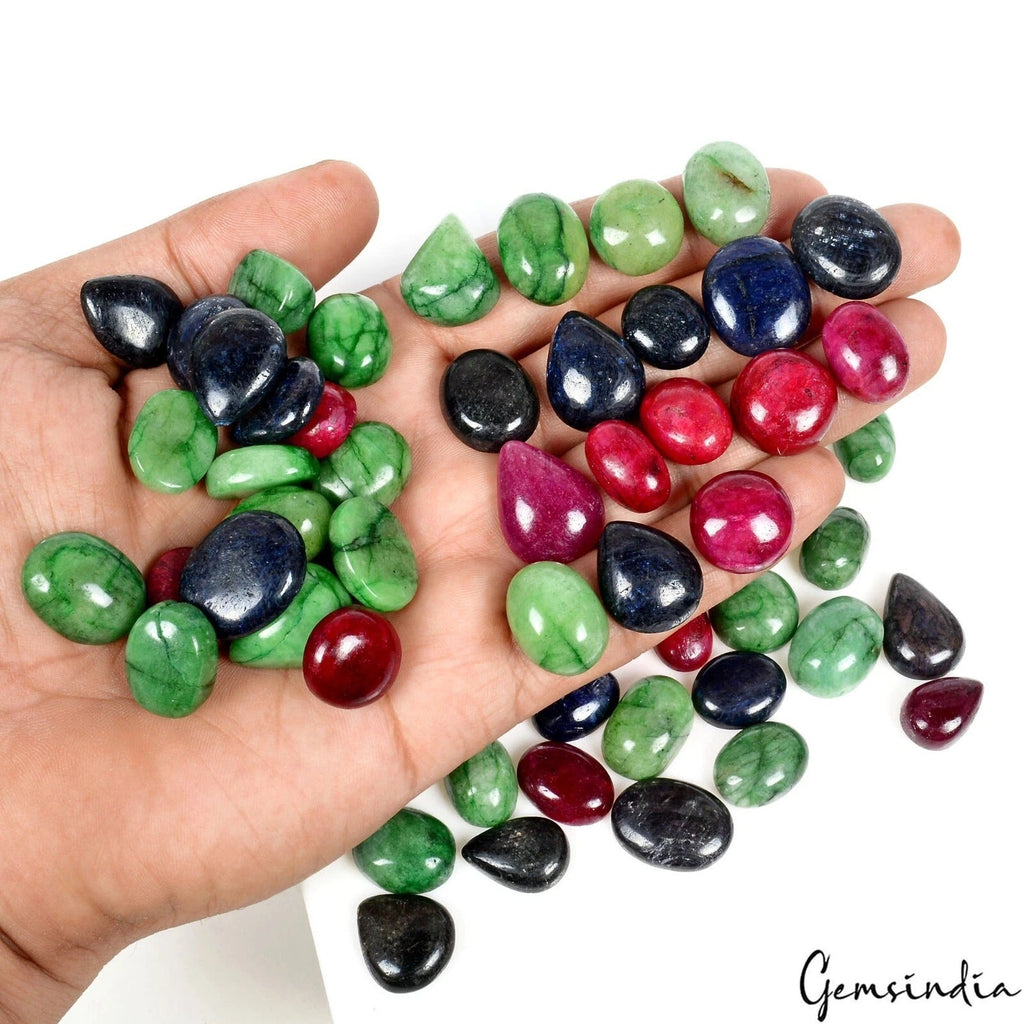 920 Ct Natural Emerald Ruby Sapphire Mix Cabochon Loose 14-21mm Gemstones~56Pc