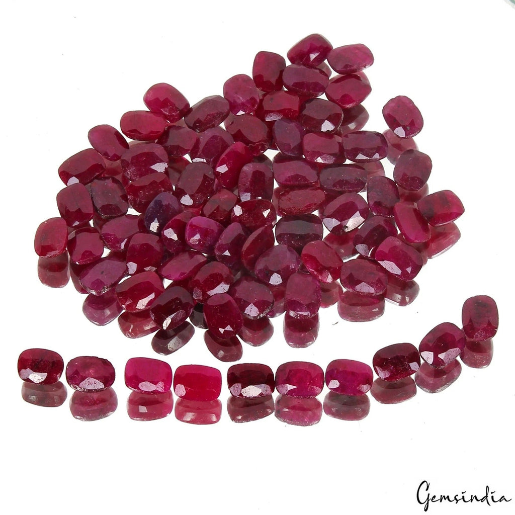 Certified 140 Cts/70 Pcs Natural Red Ruby Cushion Cut Calibrated 8x6mm Gems Lot