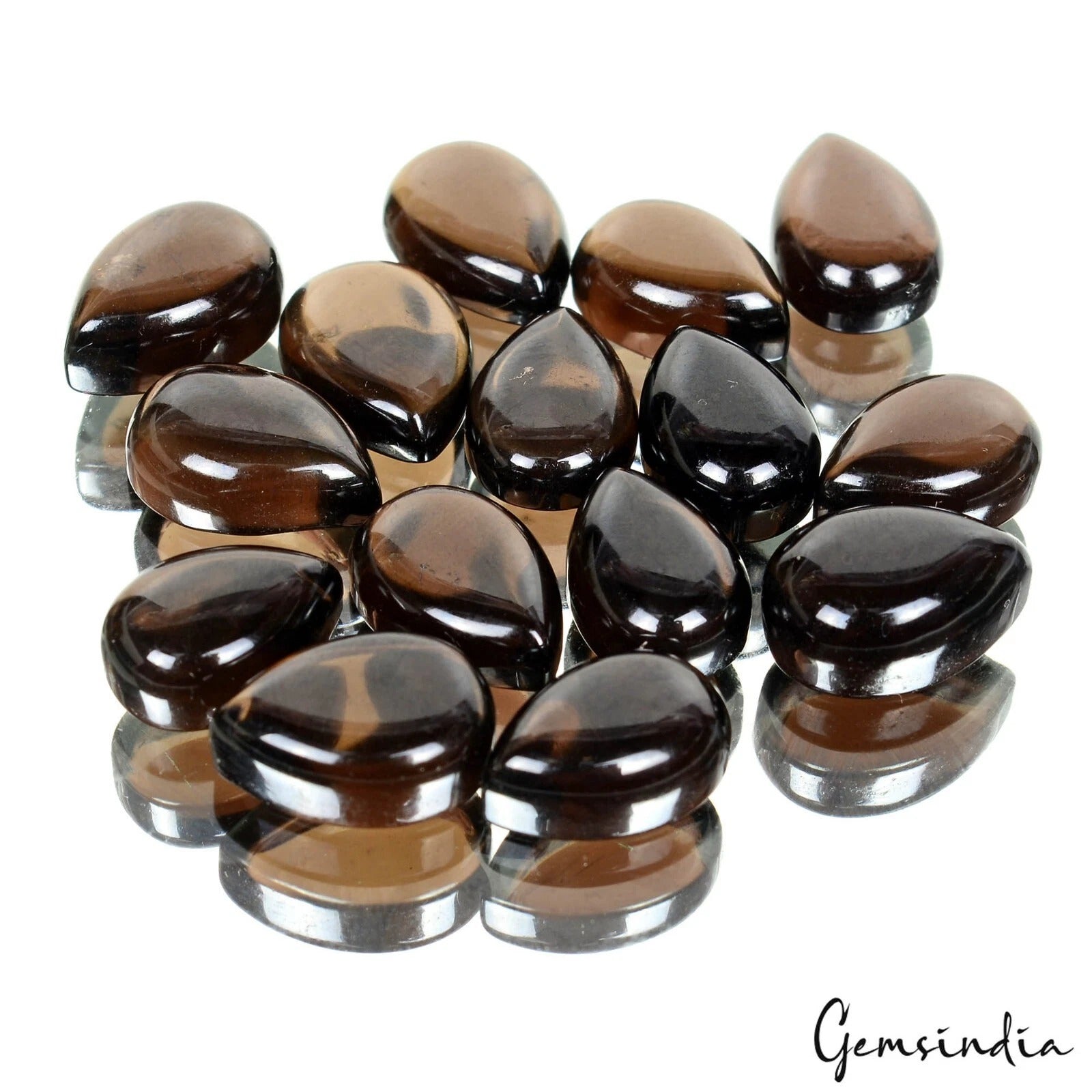 15 Pcs Natural Smoky Quartz 12-24mm Pear Cabochon Loose Gemstones 78.00 Cts Lot
