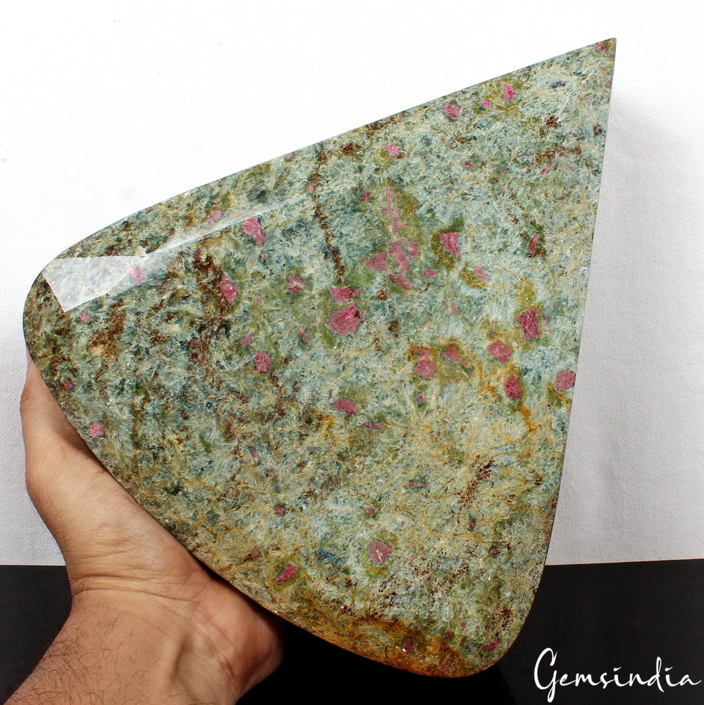 Large 6.2 kilo Natural Huge Green Blue Ruby Fuchsite Pear Cut Untreated Gemstone