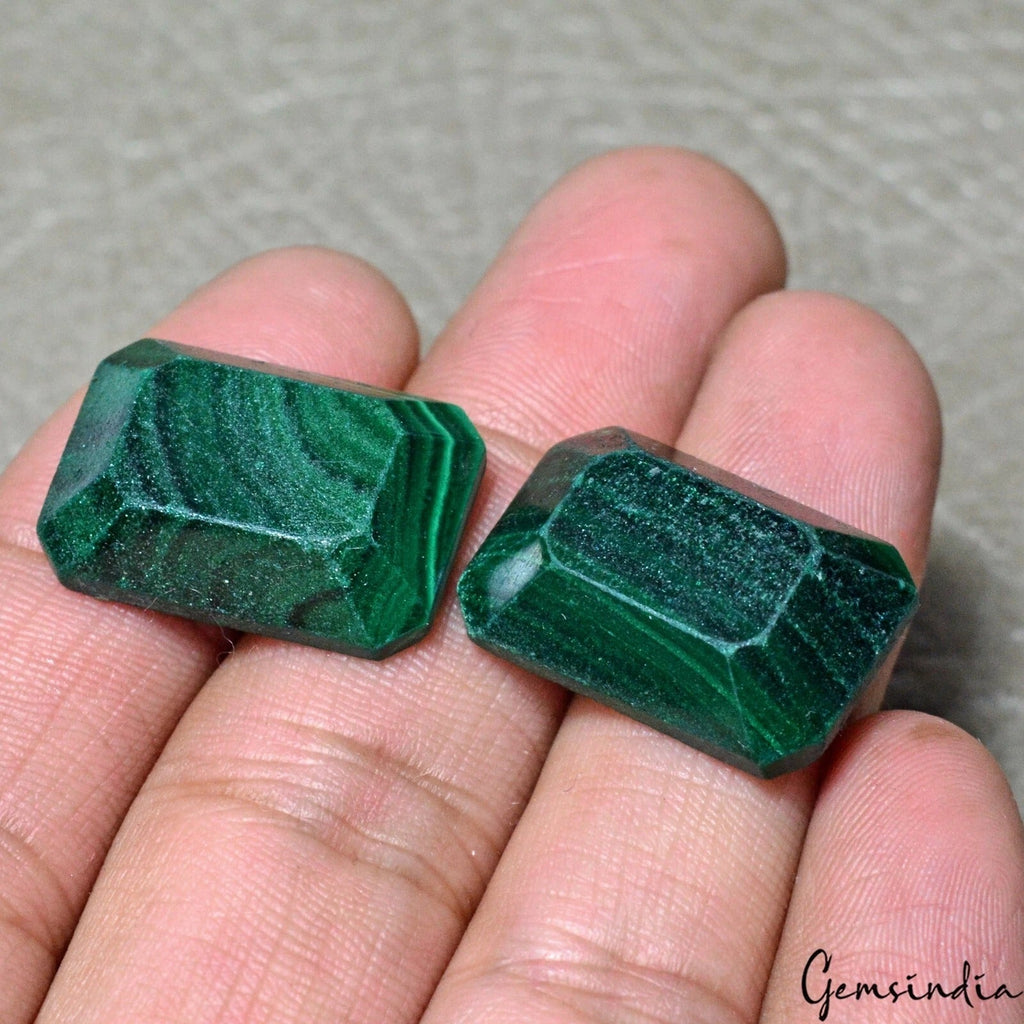65.30 Ct/2 Pcs Natural Green Malachite Octagon Cut 22x15mm Gems Pair For Jewelry