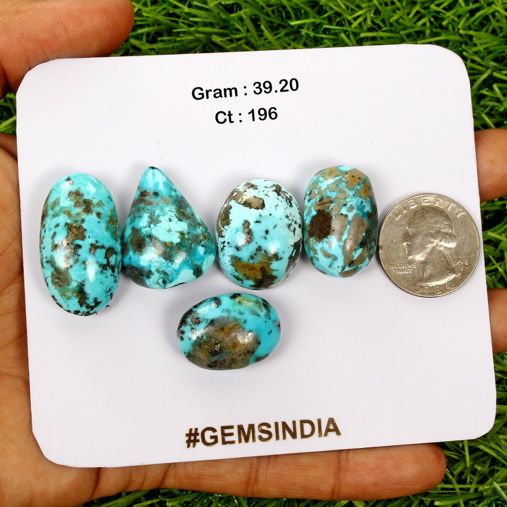 5 Persian Turquoise Neyshabur Cabochon Lot, Not Stabilized, %100 Natural 23-32mm