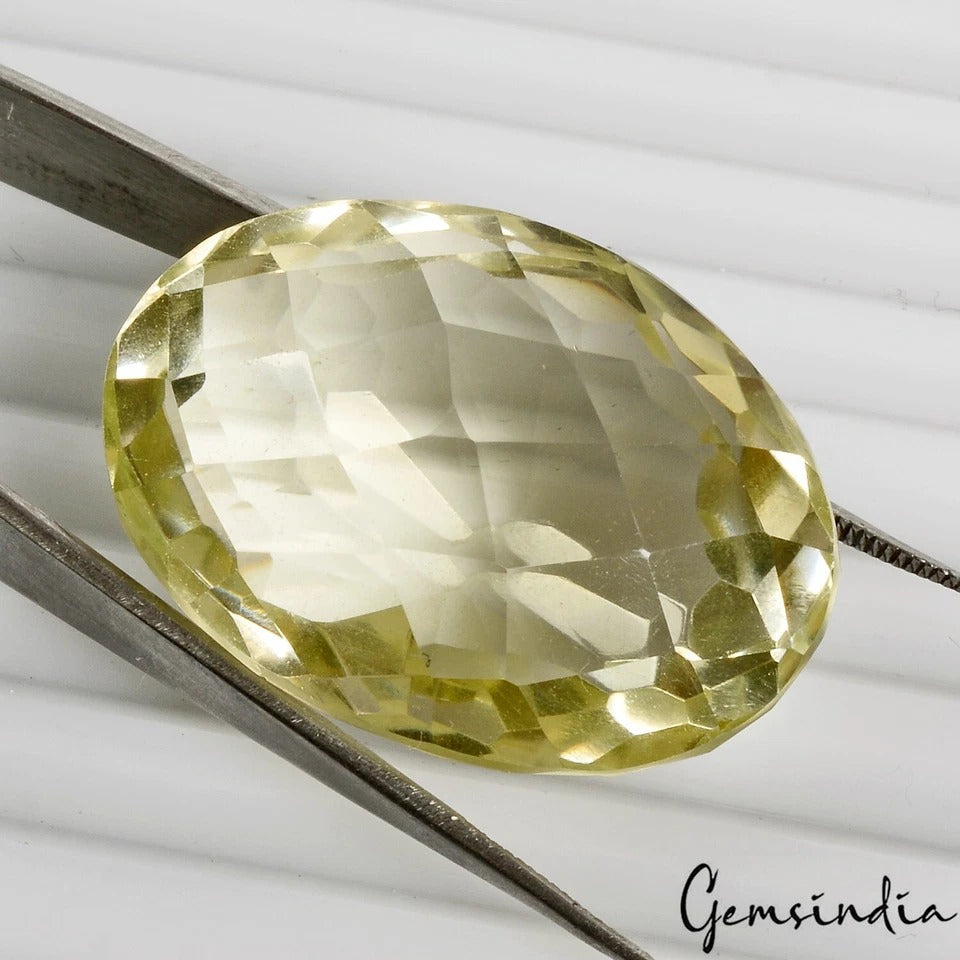 Certified 113.20 Cts Natural Untreated Lemon Citrine Quartz Oval Checker Cut Gem