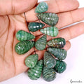 440 Cts/14 Pcs Natural Brazilian Green Emerald Pear Drill Carved Bead/Briolettes