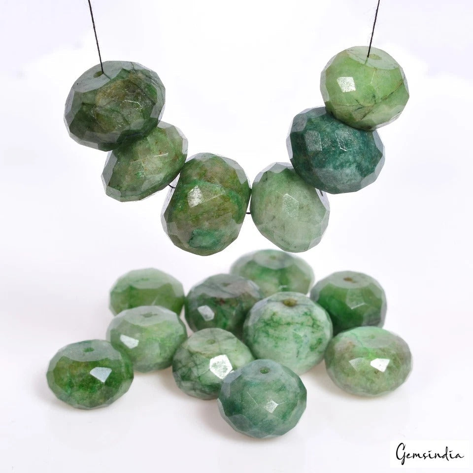 350 Ct/16 Pcs Natural Brazilian Green Emerald Round Drill Beads Gems For Jewelry