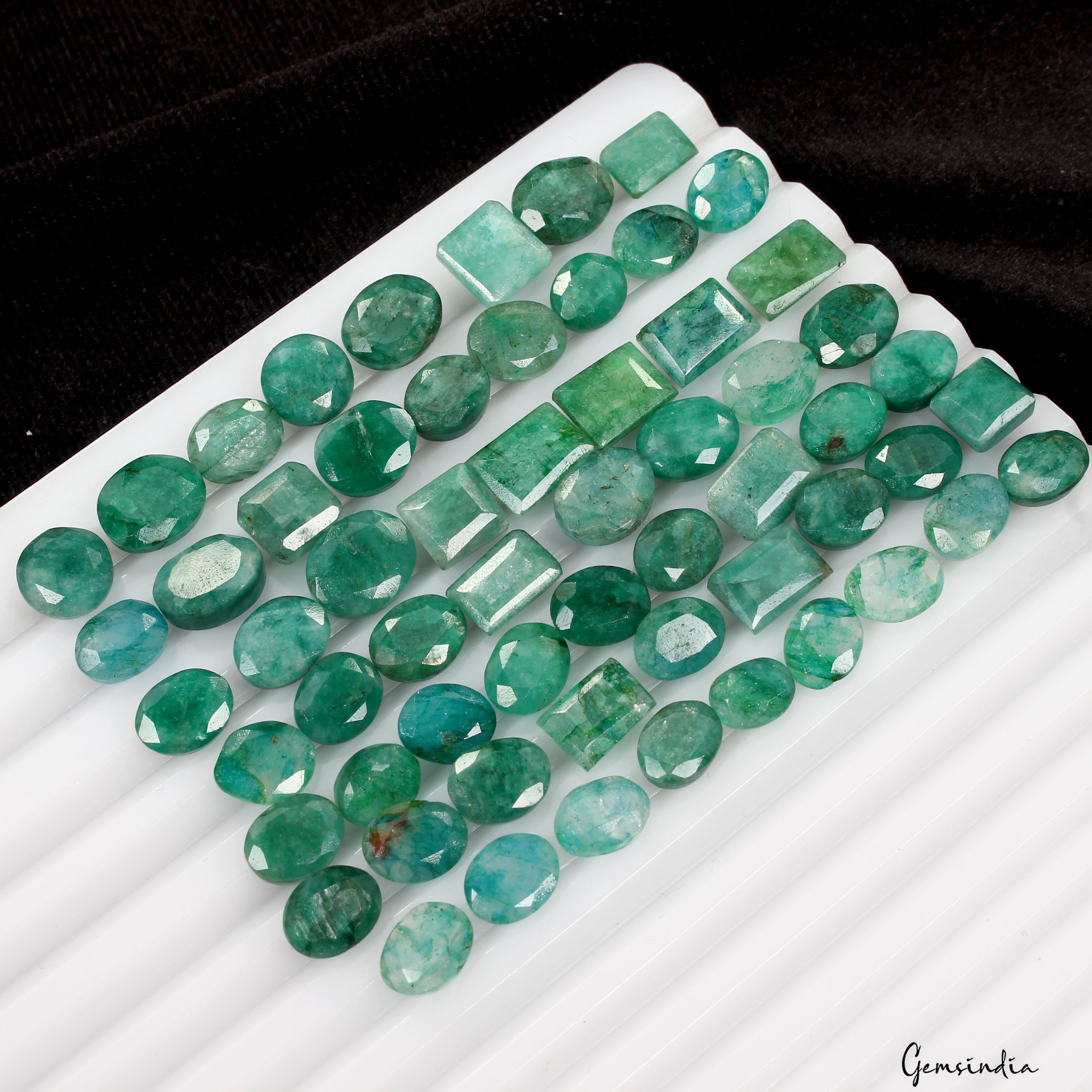 60 Pcs Natural Blue Green Colombian Emerald Mix Cut Loose 7mm-10mm Gems 128 cts