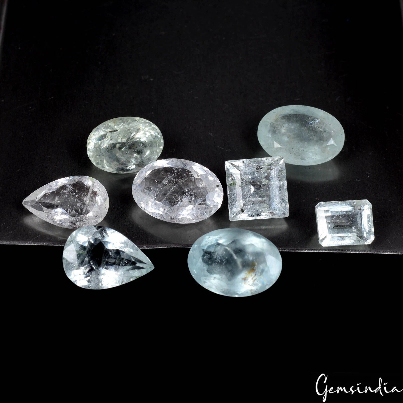 30.90 Ct Natural Untreated Blue Aquamarine Mix Assorted Cut Loose Gems Lot 8 Pcs
