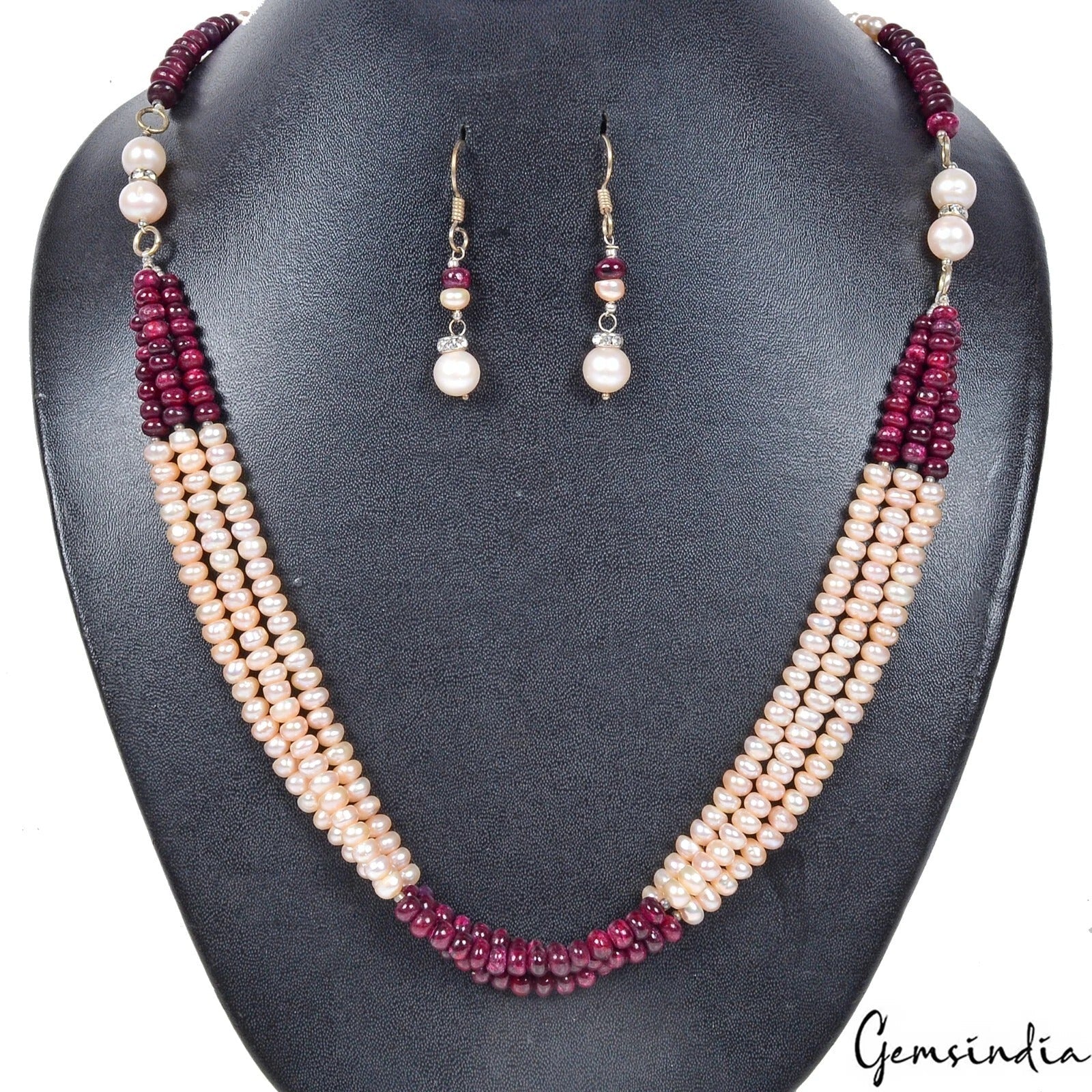 316.30 Cts Natural Red Ruby Peach Round Cab Beaded Handmade Designer Jewelry Set