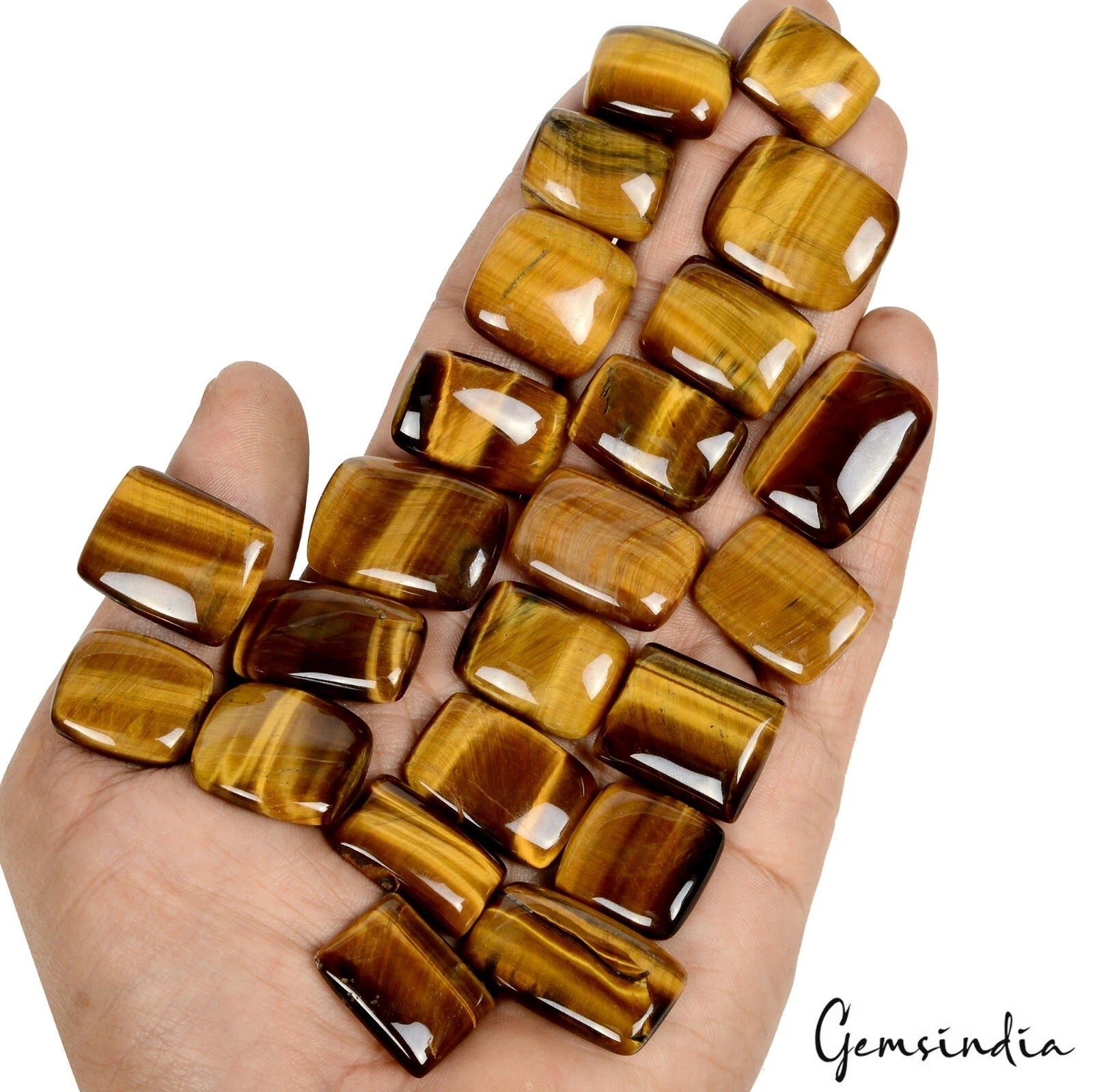 500 Ct Natural Untreated Brown Yellow Tiger Eye Cushion Cab Loose Gems Lot 23Pc