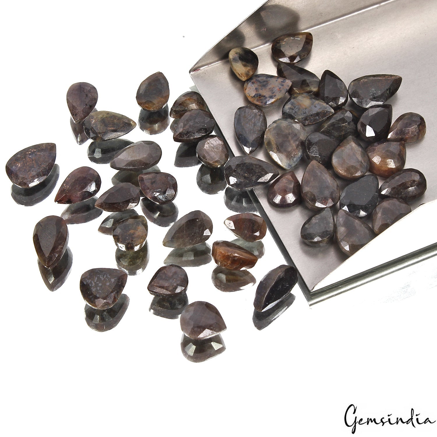 400 Ct/45 Pcs Natural Untreated Brown Black Sapphire Pear Cut Loose Gemstone Lot