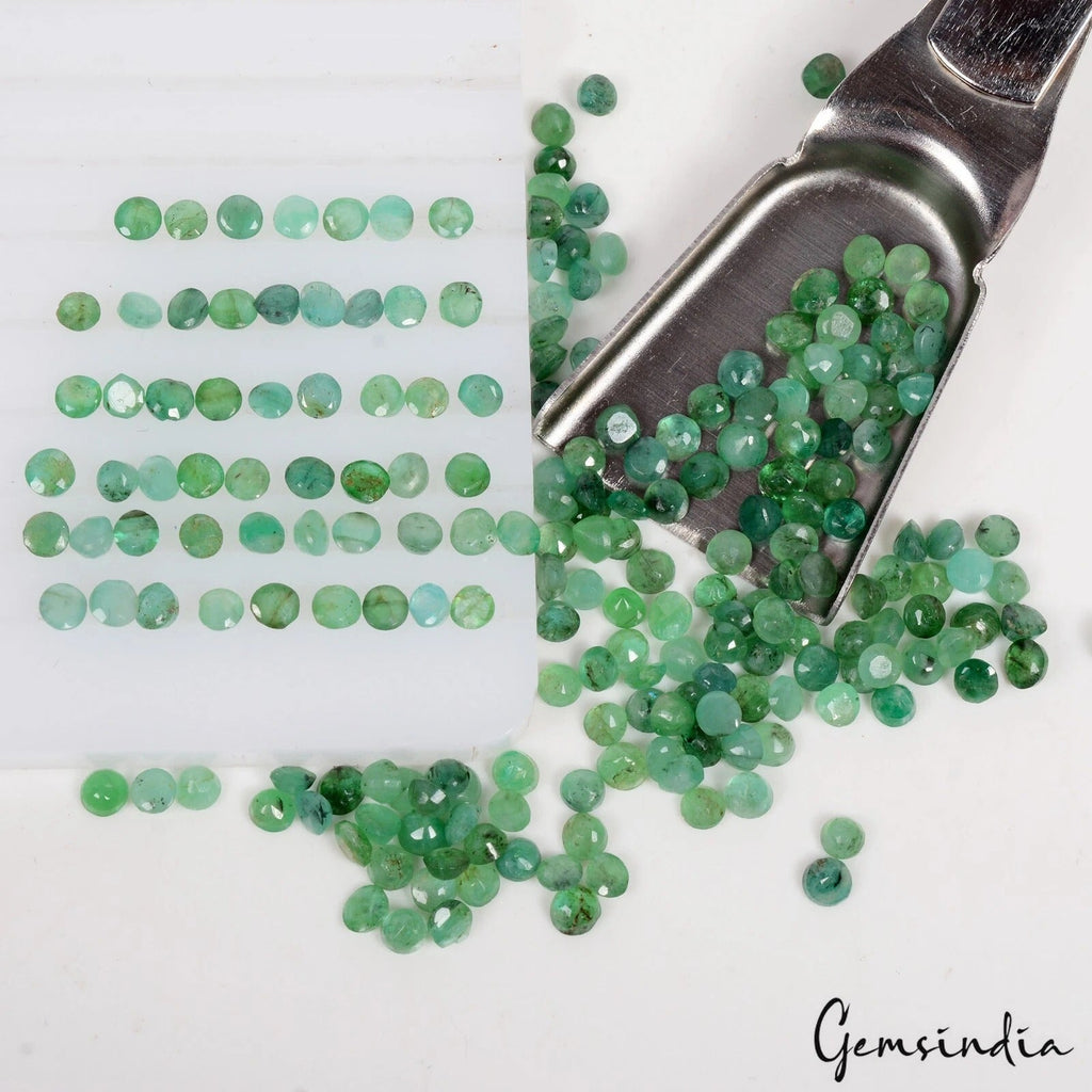 208 Pcs Natural Colombian Emerald 2mm-2.5mm Round Cut Loose Untreated Gemstones