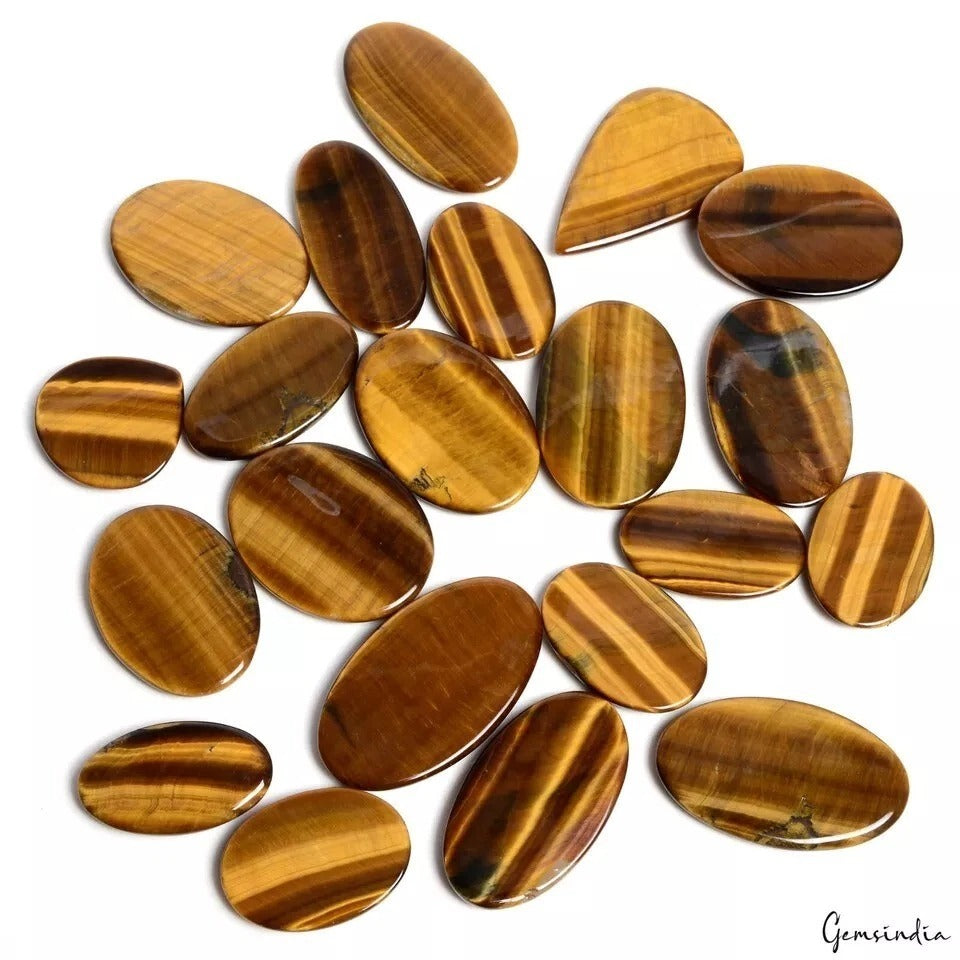 1500 Ct/21 Pcs Natural Untreated Yellow Tiger's Eye Mix Cab Loose Wholesale Gems