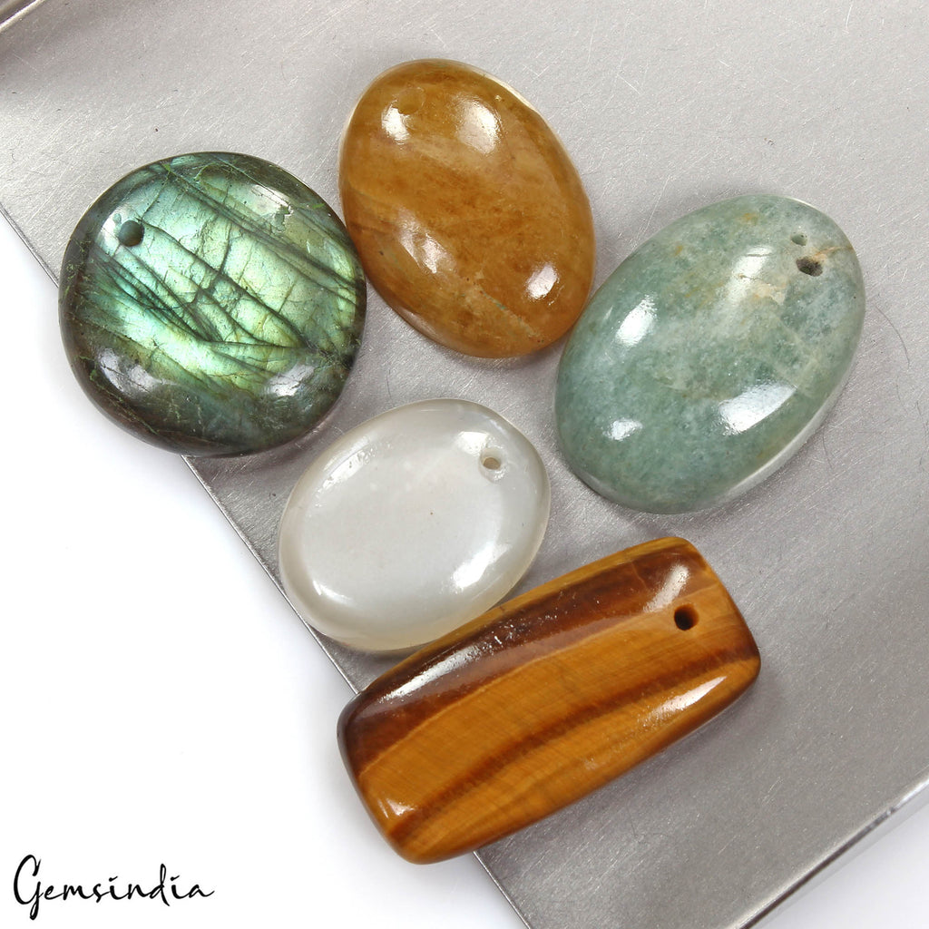 133.90 Cts/5 Pcs Natural Untreated Multi Color Mix Cab Drill Briolettes Gems Lot