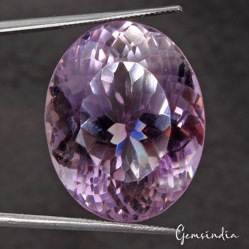Amethyst Loose Gemstone, Oval Checker Cut, Lavender — 23 x 18 x 16mm, 42.10 Ct, Brazil