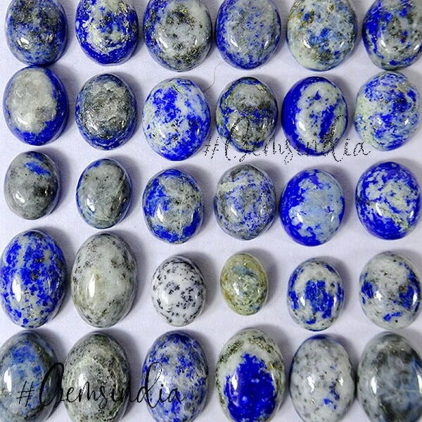 145.00 Ct Natural Blue Gray Lapis Lazuli Oval Cabochon Loose Gemstone Lot 30 Pcs