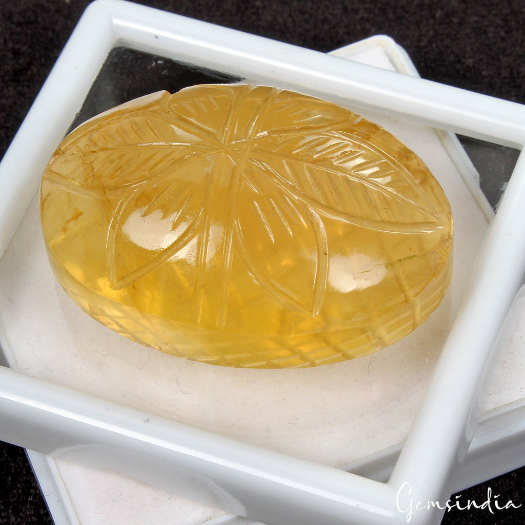 277 Ct Natural Yellow Fluorite Beautiful Floral Carving Loose Untreated Gemstone